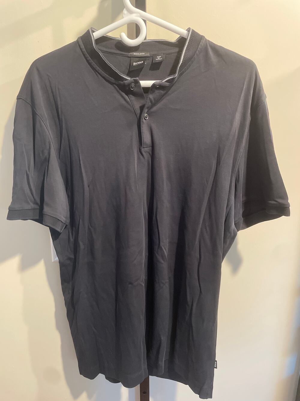 HUGO BOSS Men's Short Sleeve Regular Fit Polo Shirt Size Black Mandarin Collar